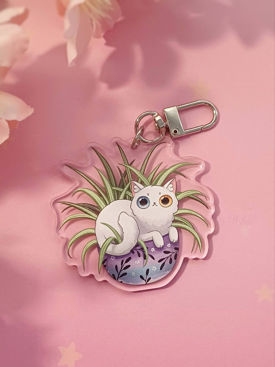 брелок "котик в горшке белый"