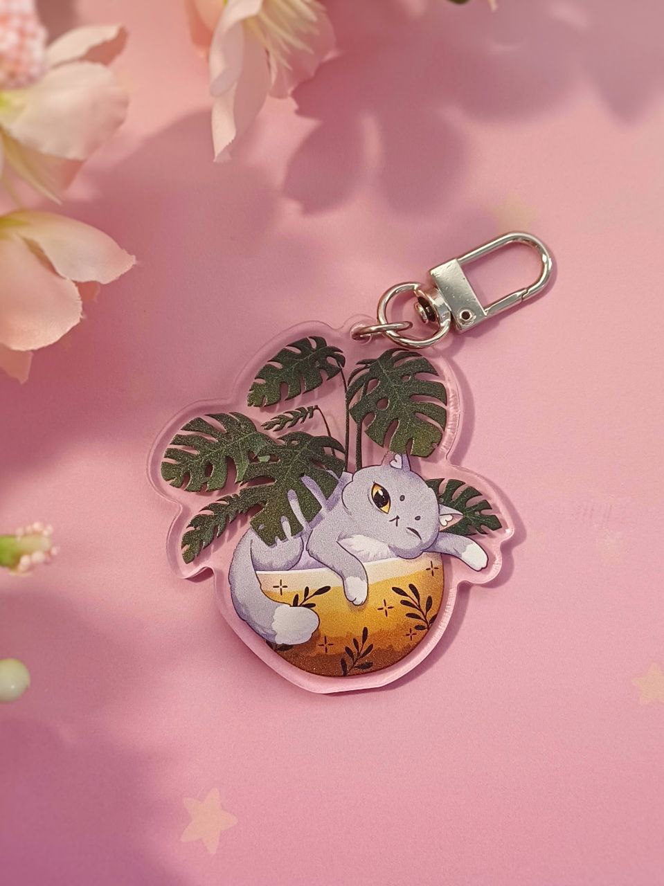 брелок "котик в горшке серый"