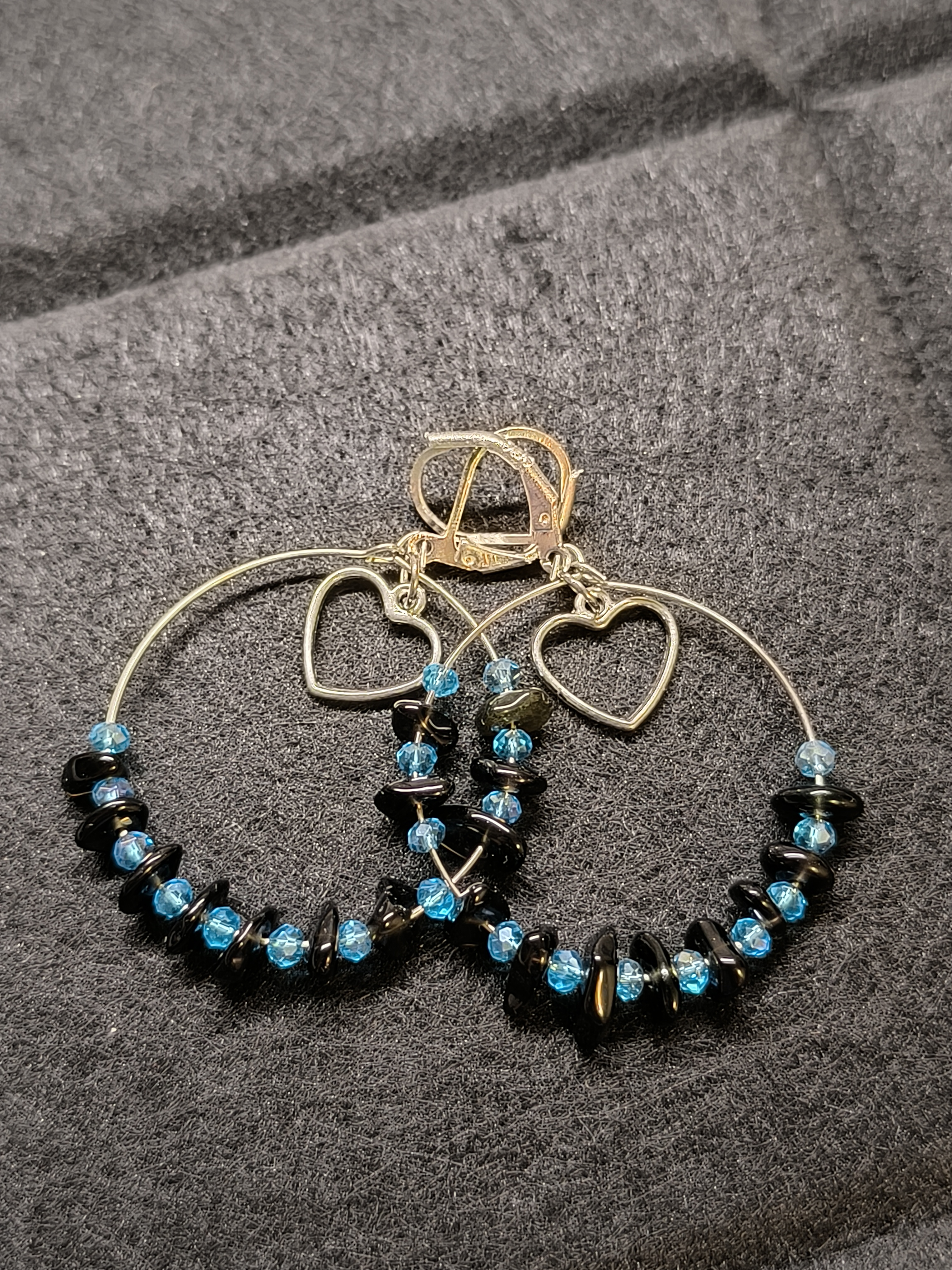 Серьги агат черный/голубой