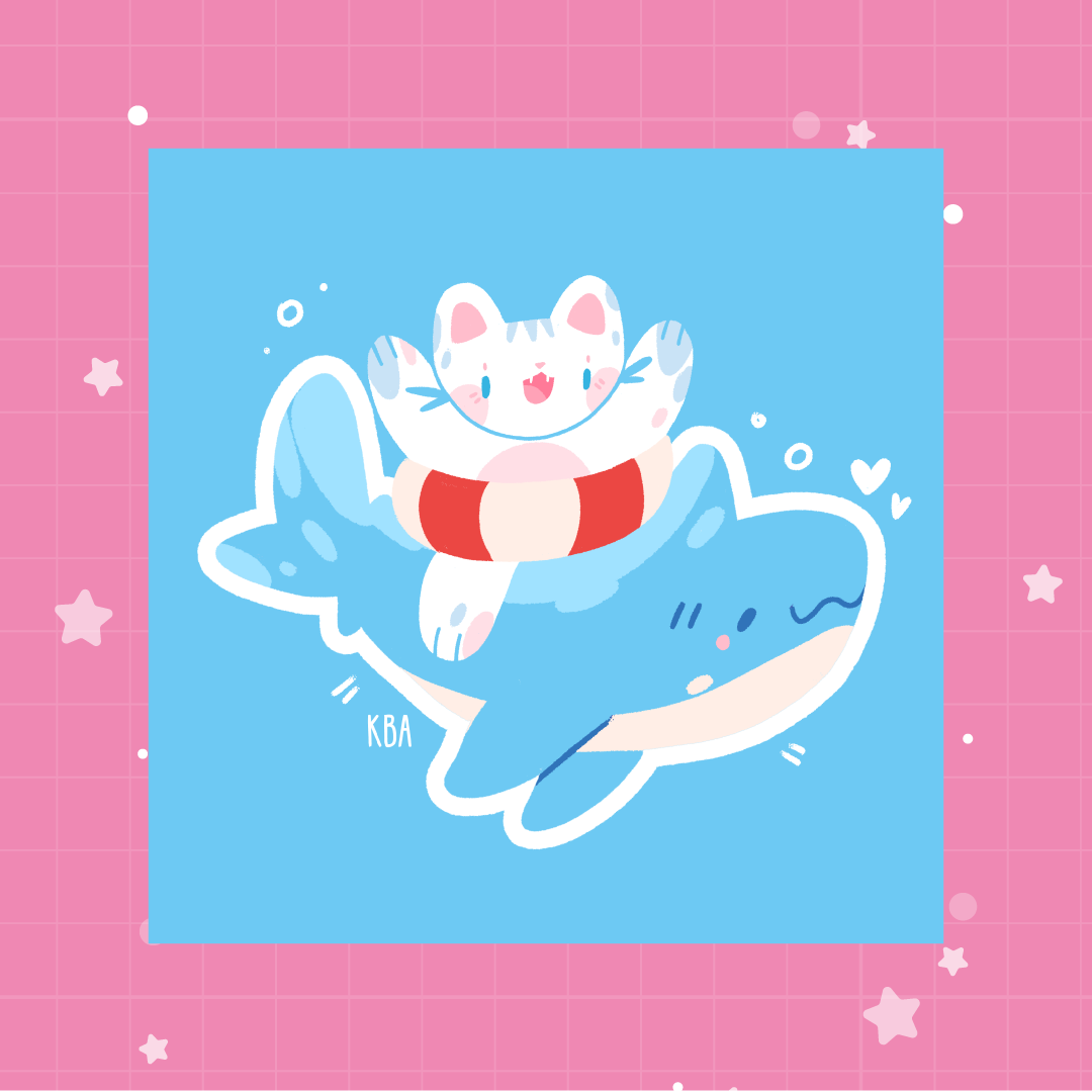 Принт Котик на акуле