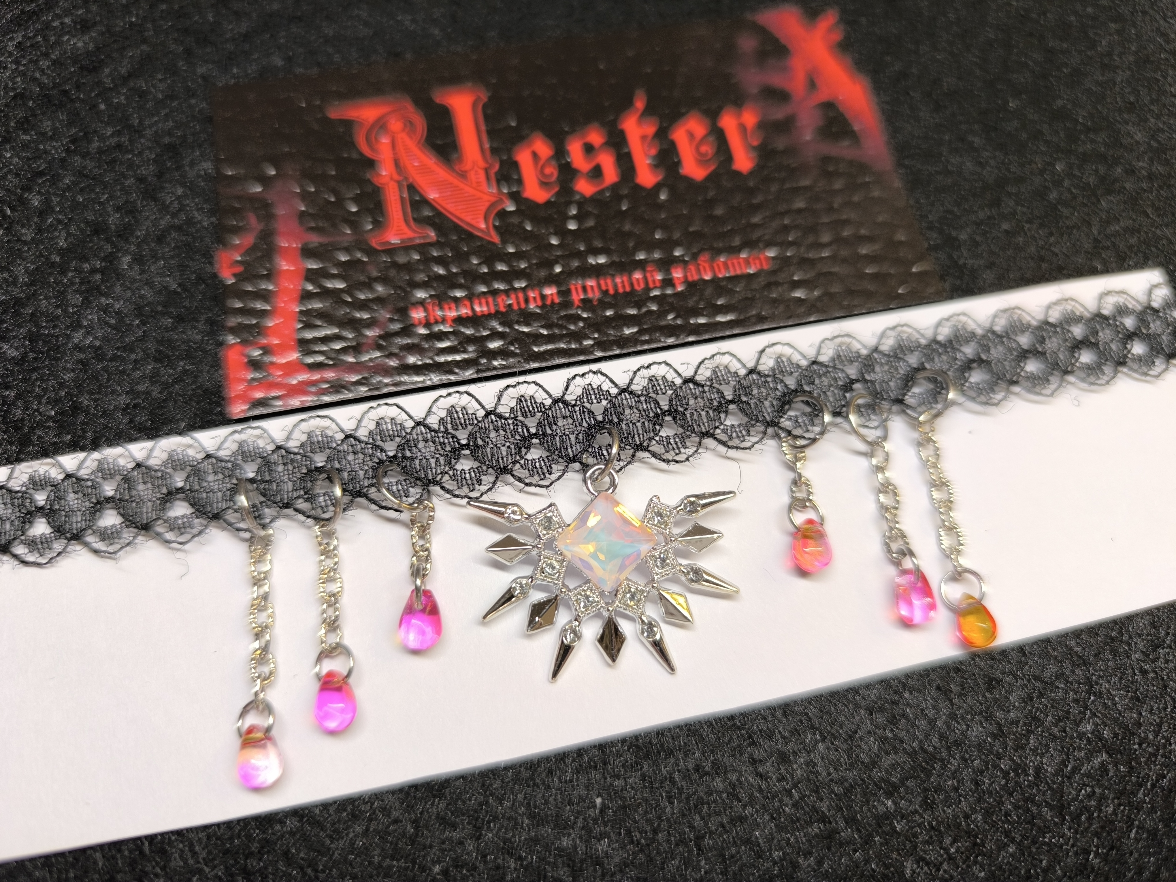 Чокер розовый ромб