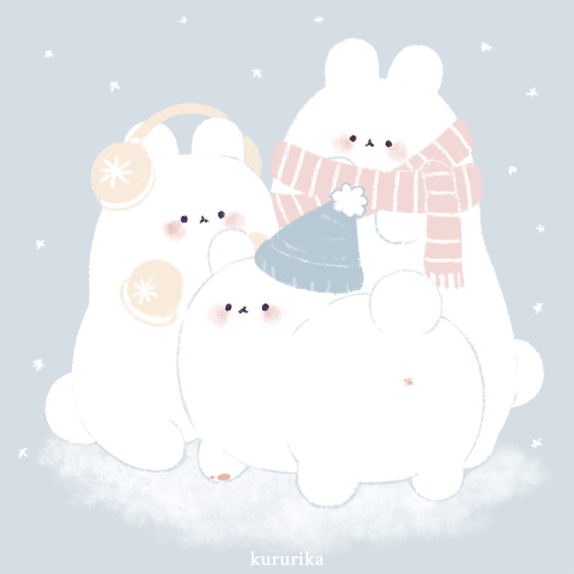 Открытка 10х10 зайцы зима 3