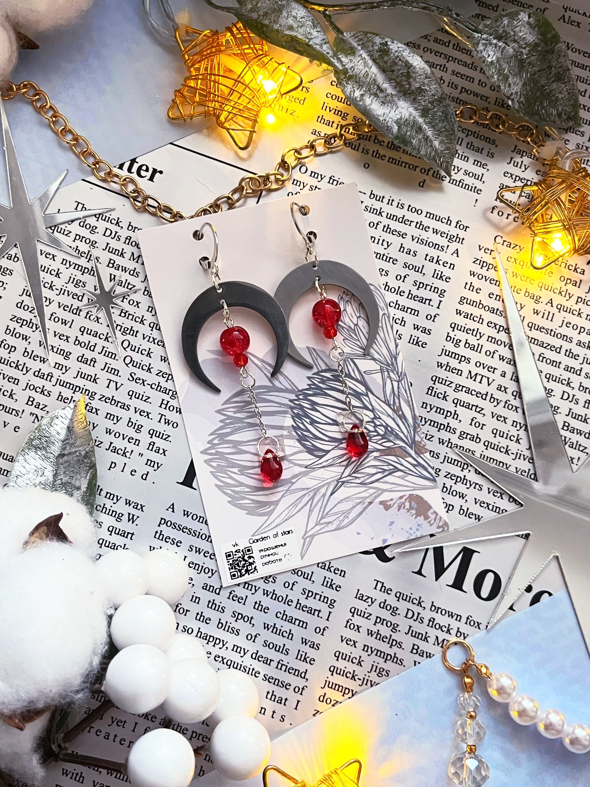 Серьги "Лунницы" красные