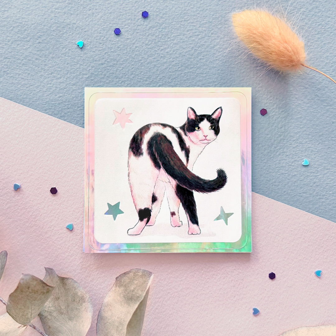 "Котик ч/б" стикер голография