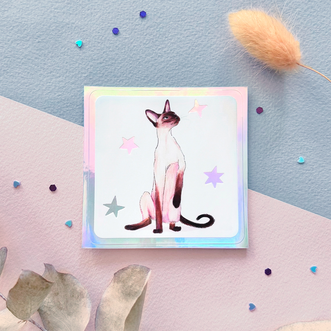 "Котик сиам" стикер голография