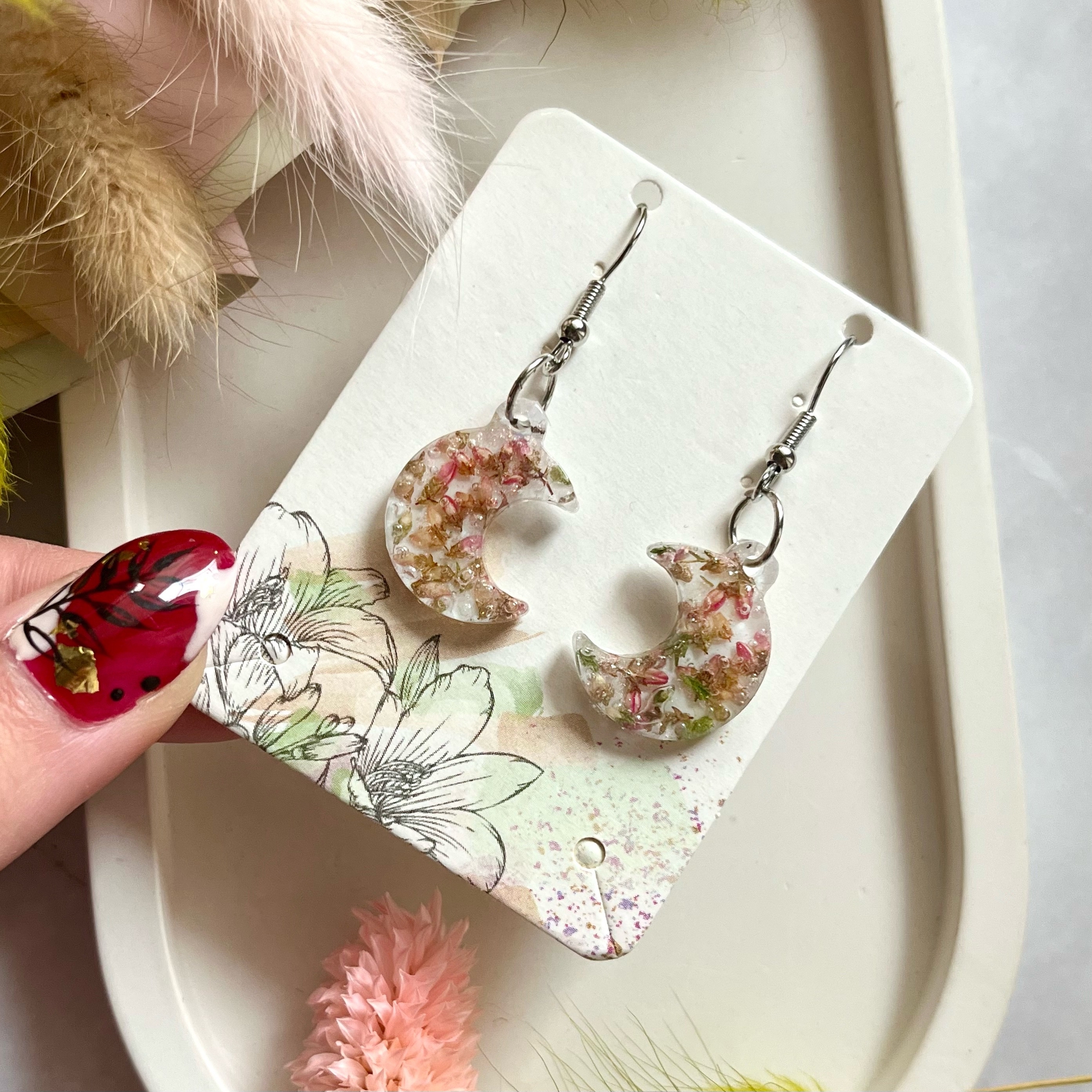 Серьги "Луна" с вереском