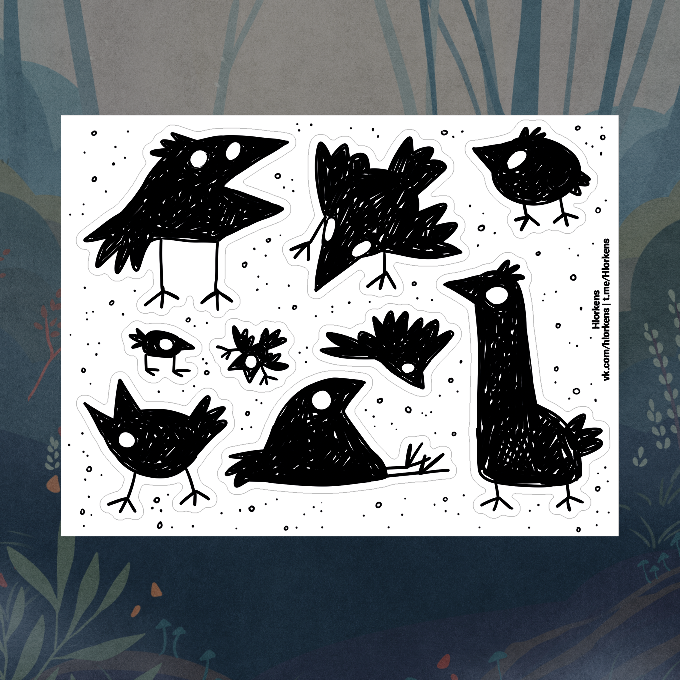 Стикерпак "Птицы чб" А6