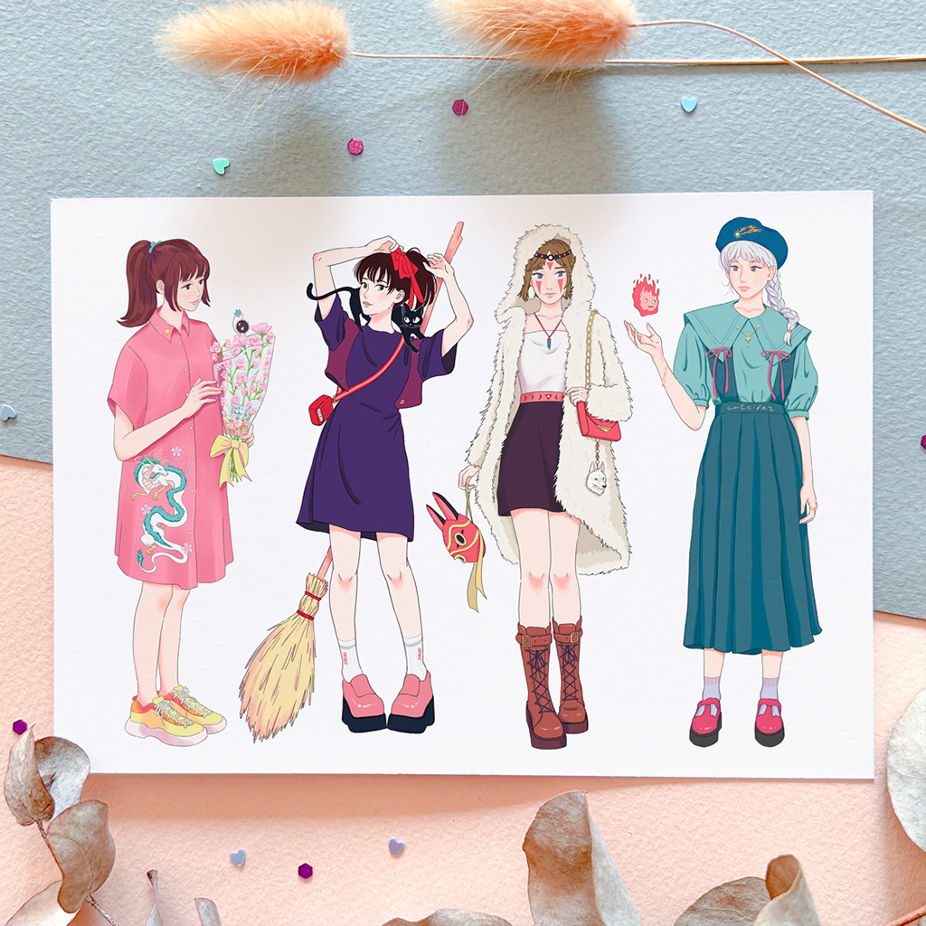 Постер А5 "Девочки из аниме Х. Миядзаки"