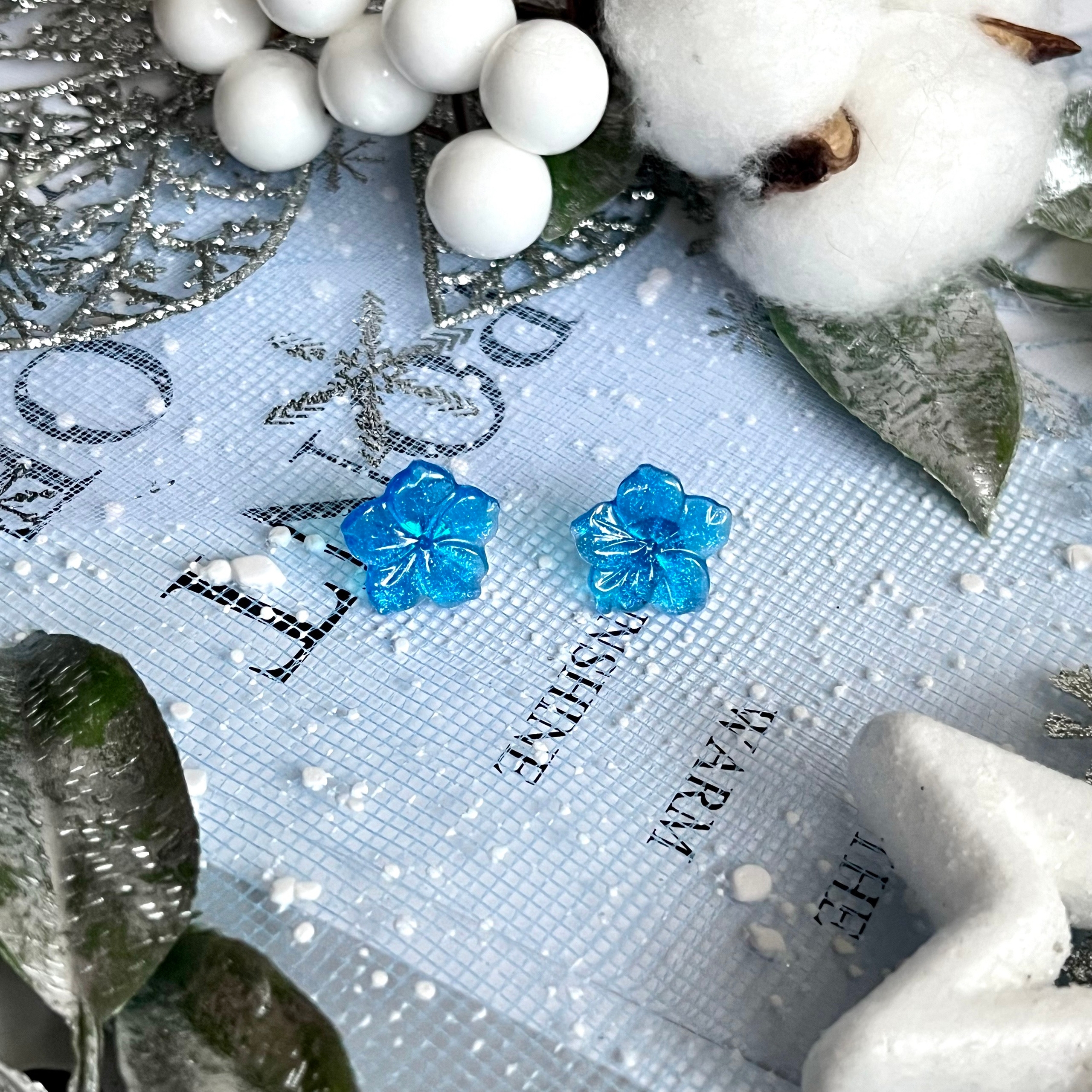 Серьги "голубые цветы" гвоздики L